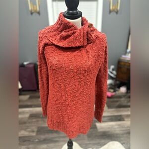 Anthropologie MOTH Cable Knit Sweater XS Rust Orange Cowl Neck Boho Button